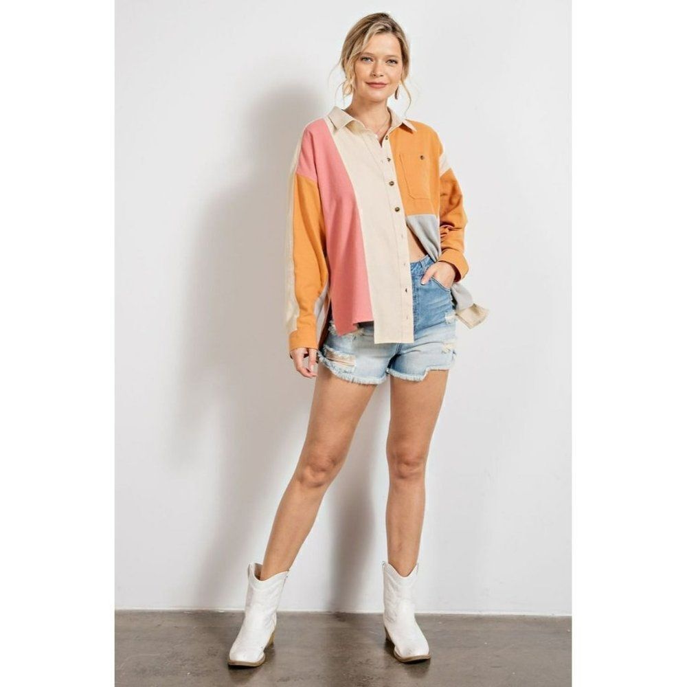 EASEL Clothing Women's Color block Button Up Shacket Boyfriend Fit New ET17871 - Picture 9 of 11